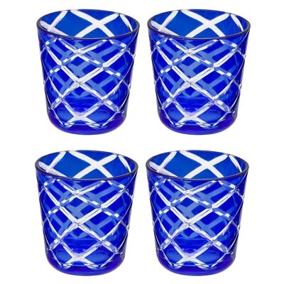 Set of 4 crystal glasses Dio (height 8 cm, 0.14 L), blue, hand-cut glass, height 8 cm
