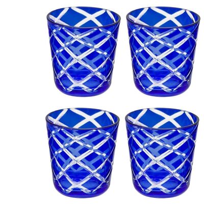 Set of 4 crystal glasses Dio (height 8 cm, 0.14 L), blue, hand-cut glass, height 8 cm