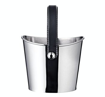 Seau à glace Gilbert, laiton nickelé brillant, anse cuir noir, hauteur 17 cm 2