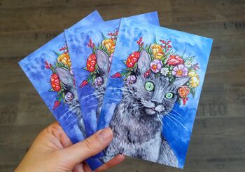 Carte postale chat avec couronne de fleurs 10 pièces DinA6 1