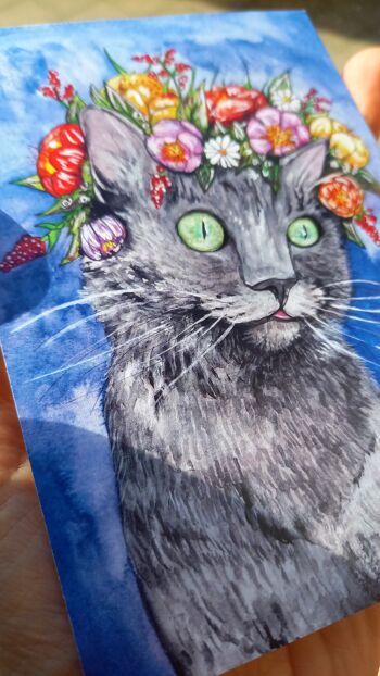 Carte postale chat avec couronne de fleurs 10 pièces DinA6 2