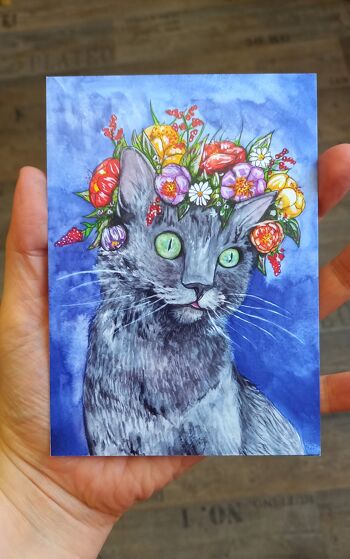 Carte postale chat avec couronne de fleurs 10 pièces DinA6 3