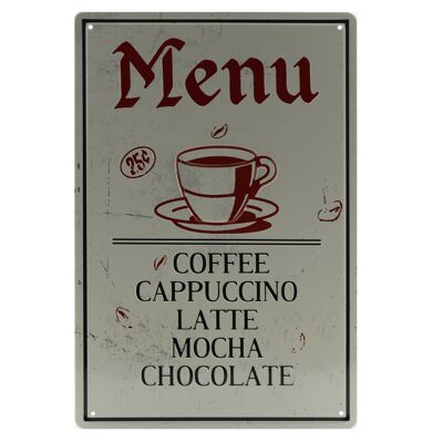 Koffie menu metalen bord 20x30cm