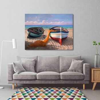 Peinture avec paysage marin, sur toile : Adriano Galasso, Bateaux sur la plage 2