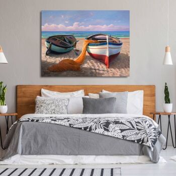 Peinture avec paysage marin, sur toile : Adriano Galasso, Bateaux sur la plage 3