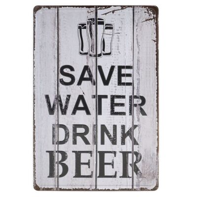 Save water drink beer metalen bord 20x30cm