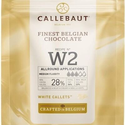 CALLEBAUT CHOCOLAT BLANC-  28% CACAO-  FINEST BELGIAN CHOCOLATE N° W2 - 1KG  - PEPITES