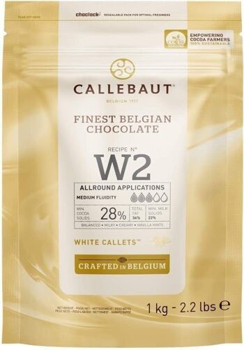 CALLEBAUT CHOCOLAT BLANC-  28% CACAO-  FINEST BELGIAN CHOCOLATE N° W2 - 1KG  - PEPITES 1
