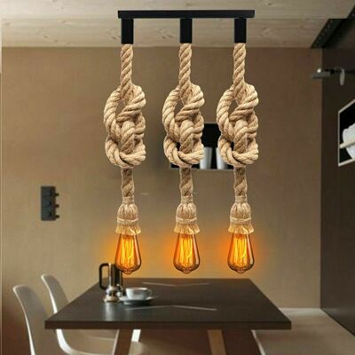 Vintage Industrial Loft Style Hemp Rope 3head cluster Ceiling Pendant Light Lamp~2711