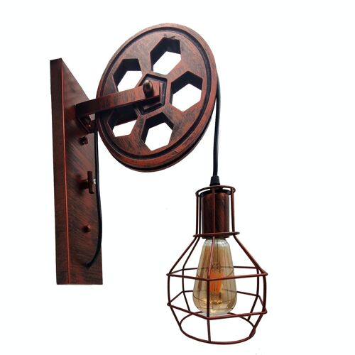 Retro Vintage Light Shade Wheel Ceiling Lifting Pulley Industrial Wall Lamp Fixture UK~2690