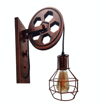 Retro Vintage Light Shade Wheel Ceiling Lifting Pulley Industrial Wall Lamp Fixure UK~2690