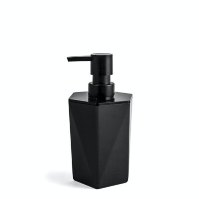 Dispensador de jabón en plástico negro forma hexagonal de 17 cm.