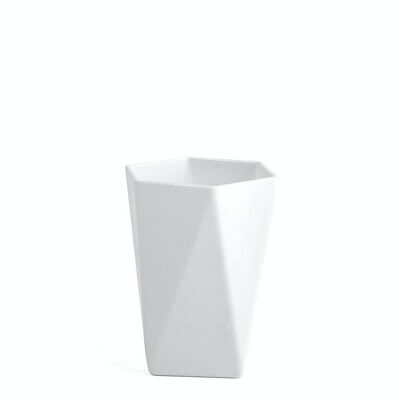 Vaso plástico blanco forma hexagonal 11 cm.
