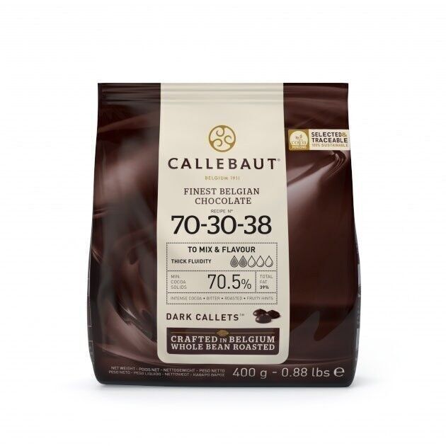 CALLEBAUT - CIOCCOLATO FONDENTE 70,5% CACAO - FINISSIMO CIOCCOLATO BELGA N° 70-30-38 - 400 G - PISTOLE