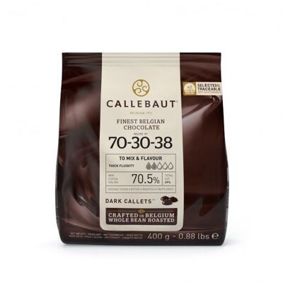 CALLEBAUT - CHOCOLATE NEGRO 70,5% CACAO - FINEST CHOCOLATE BELGA N° 70-30-38 - 400 G - PISTOLAS