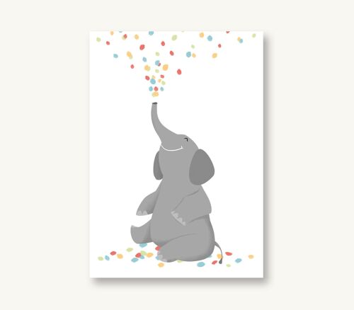 Postkarte Konfetti Elefant