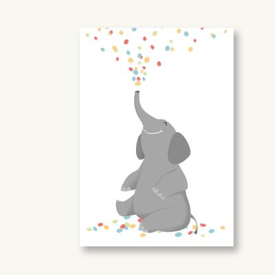 Carte postale confettis éléphant