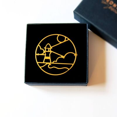 Bijoux Broche dorée ou argentée Phare thème marin