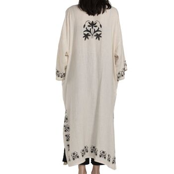 Caftan Asena 70%Coton 30%Lin Fait à la main Imprimé à la main Naturel- Noir L-XL 2