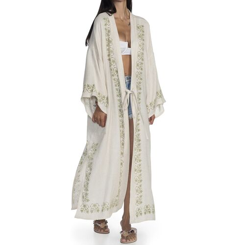 Caftan Asena 70%Cotton 30%Linen Handmade Handprinted Natural- Beige L-XL