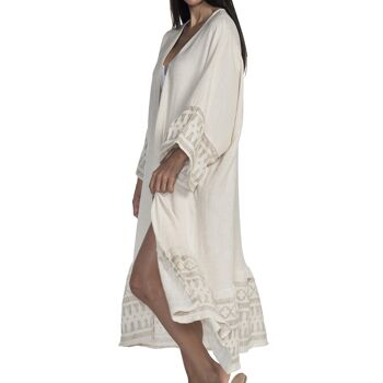 Caftan Belda %70 Coton %30 Lin sans Franges Naturel - Beige Standard 2