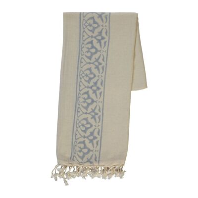 Peshtemal Ayana Bath Towel Handprinted 70% Cotton 30%Linen 90 x 170 cm Natural - Blue