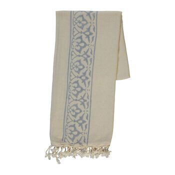 Serviette de bain Peshtemal Ayana imprimée à la main 70% coton 30% lin 90 x 170 cm Naturel - Bleu 1