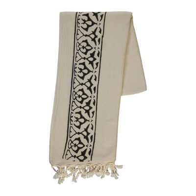 Peshtemal Ayana Bath Towel Handprinted 70% Cotton 30%Linen 90 x 170 cm Natural - Black