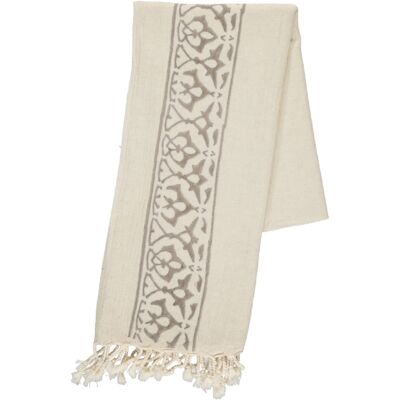 Peshtemal Ayana Bath Towel Handprinted 70% Cotton 30%Linen 90 x 170 cm Natural -Beige