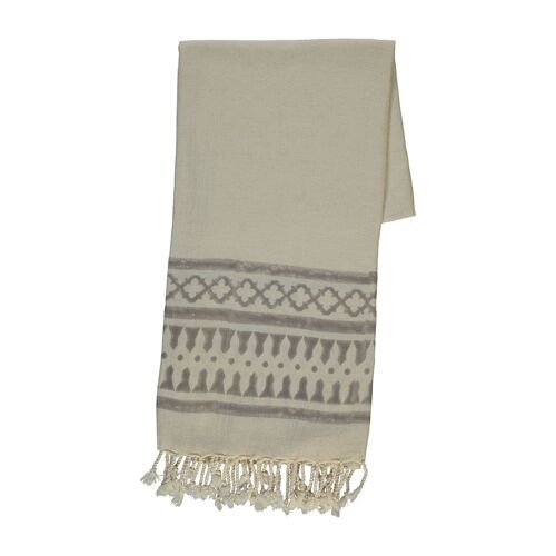 Peshtemal Dora Beach Bath Towel Handprinted 70% Cotton 30%Linen 90 x 170 cm Natural - Beige