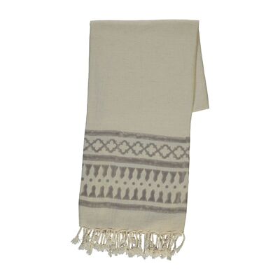 Peshtemal Dora Beach Telo Bagno Stampato a Mano 70% Cotone 30% Lino 90 x 170 cm Naturale - Beige