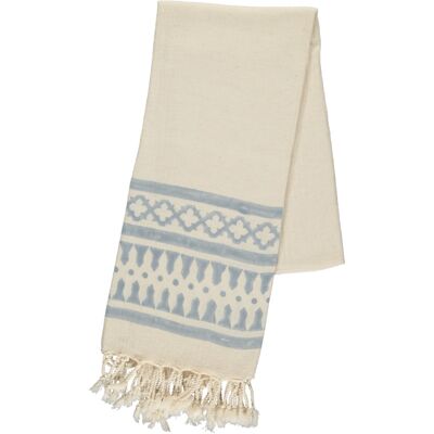 Peshtemal Dora Beach Bath Towel Handprinted 70% Cotton 30%Linen 90 x 170 cm Natural - Blue