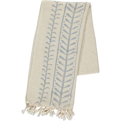 Peshtemal Gazel Beach Bath Towel Handprinted 70% Cotton 30%Linen 90 x 170 cm Natural - Blue