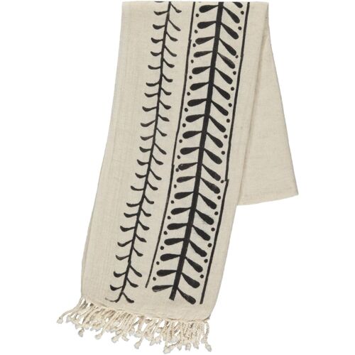 Peshtemal Gazel Beach Bath Towel Handprinted 70% Cotton 30%Linen 90 x 170 cm Natural - Black