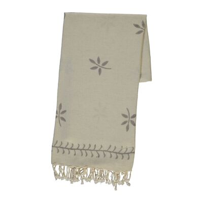 Peshtemal Peri Beach Telo Mare Stampato a Mano 70% Cotone 30% Lino 90 x 170 cm Naturale - Beige