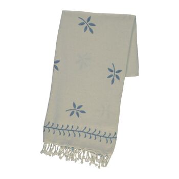 Drap de bain Peshtemal Peri Beach imprimé à la main 70% coton 30% lin 90 x 170 cm Naturel - Bleu 1