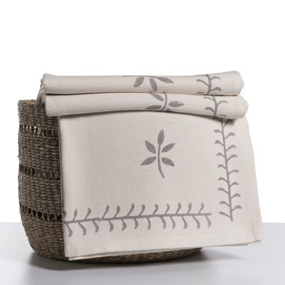 Throw Peri Handprinted Cotton Linen 150 x 220 cm  Natural - Beige