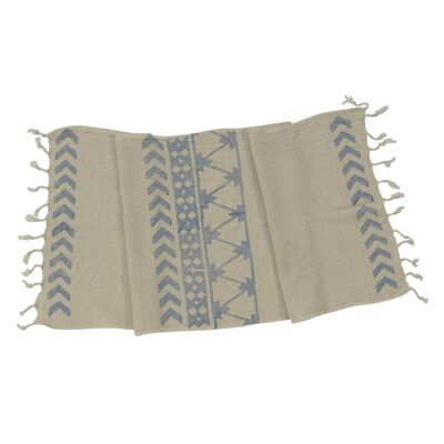 Peshkir Dicle %70 Cotton %30 Linen 45 x 90 cm with Fringes Natural - Blue