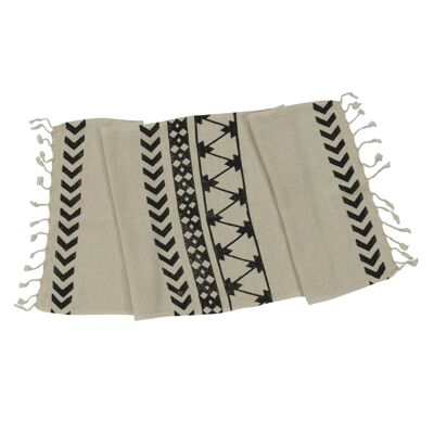 Peshkir Dicle %70 Coton %30 Lin 45 x 90 cm avec Franges HAndmade Handprinted Naturel - Noir