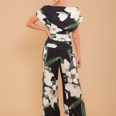 CARBON Jersey Jumpsuit - Black Lily Print