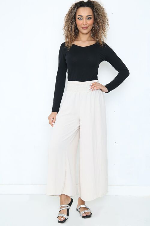 Lightweight wide leg torusers with elasticated waistband