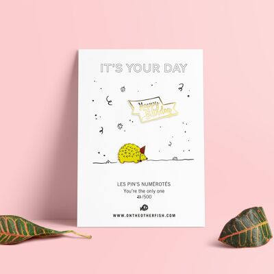 Pin's - It's your day - Hedgehog and Happy Birthday