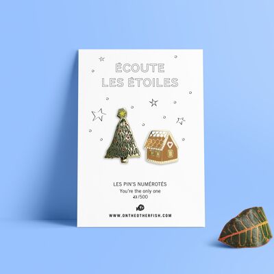 Pin's - Écoute les étoiles - Sapin et maison en pain d'épices