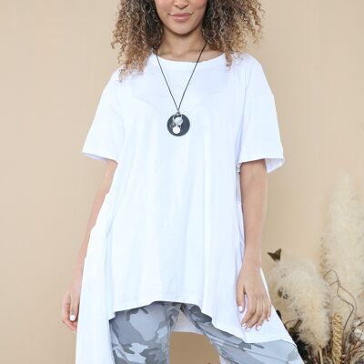 Short sleeve top with dropped hem