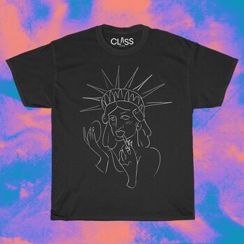 T-shirt LADY LIBERTY - T-shirt unisexe du 4 juillet, haut 100 % coton graphique, t-shirt graphique, New York Queer Fashion, vêtements Irreverent Pride, statue de NYC se maquillant. 3