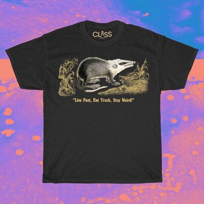 LIVE FAST T-Shirt - Unisex Vintage Grafik Opossum T-Shirt, Retro hässliches Weihnachtsstinktier-T-Shirt, Eat Trash, Straßenkatzen, geschlechtsneutrales Top aus Baumwolle