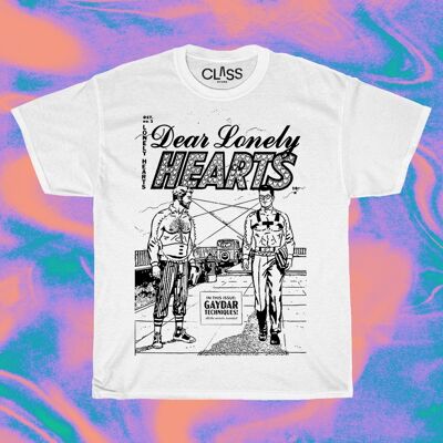 LONELY HEARTS T-Shirt - Graphic Tee with Retro Gay Comic Art, Camp Vintage Pride Apparel, Pulp Smut Lgbtq Superheros, Unique Queer Clothing,