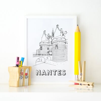 Poster Nantes - Schloss der Herzöge der Bretagne - Papier A4 / A3 / 40x60