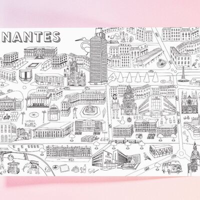 Nantes - Poster oder Färbung - A3-Papier