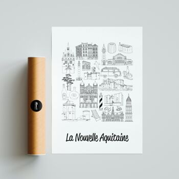 Affiche La Nouvelle Aquitaine - Papier A4 / A3 / 40X60 2